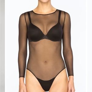 Spanx Black Sheer Mesh Thong Bodysuit, New Without Tags, Size Small